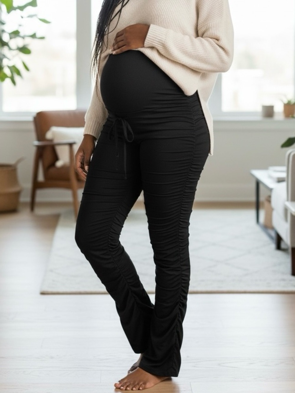 NWT MAACIE Maternity Women's size 2XL Ruched Black Over the Belly pants leggings